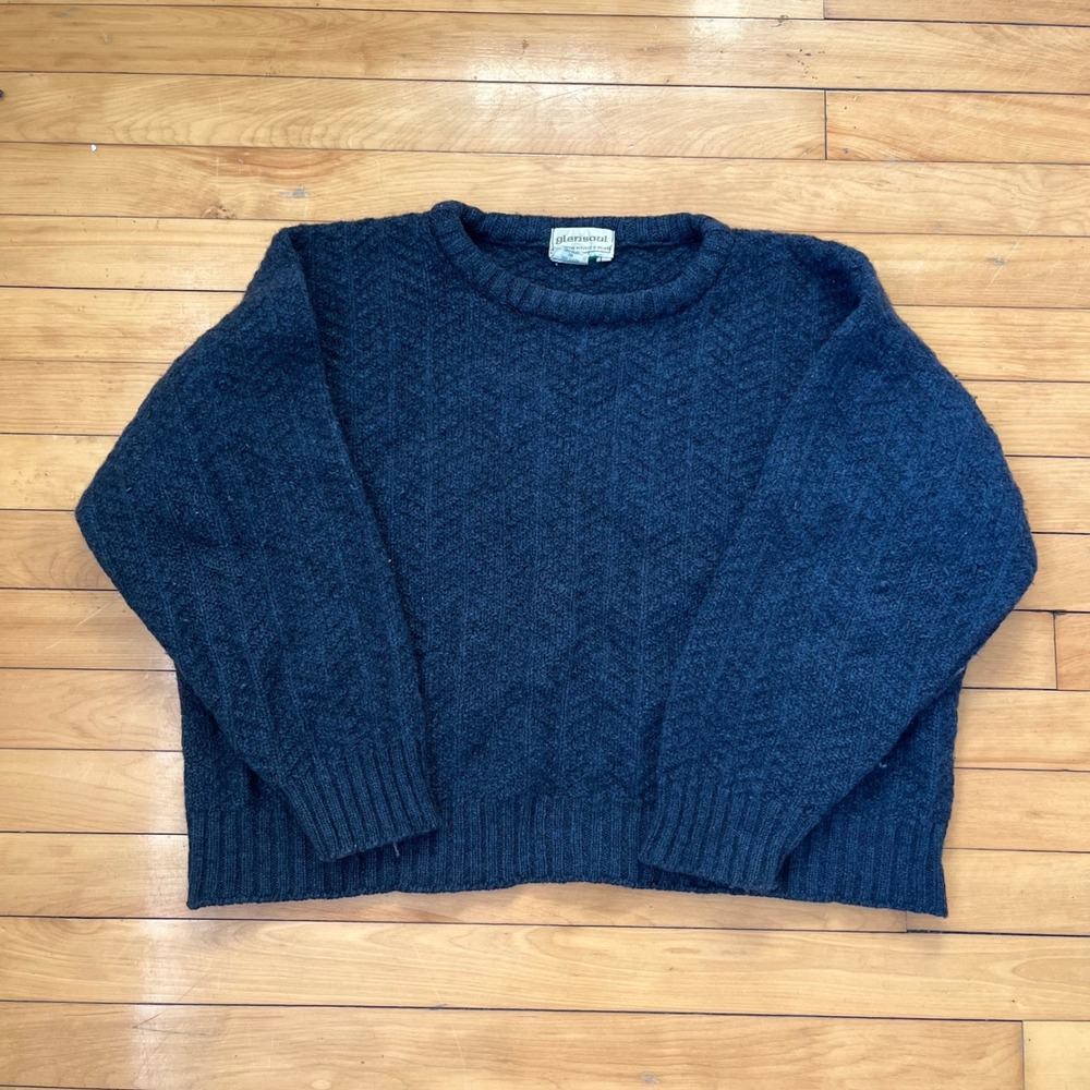 VTG Glensaul Navy Wool Sweater Made in Ireland Crew Neck Textured Knit Mens XL
